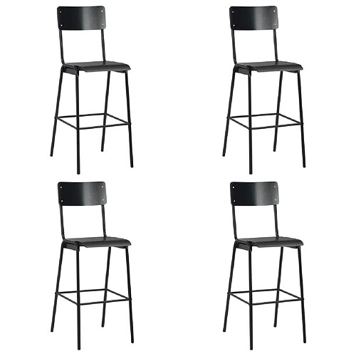 vidaXL Chaises de bar lot de 4 noir contreplaqué solide et acier