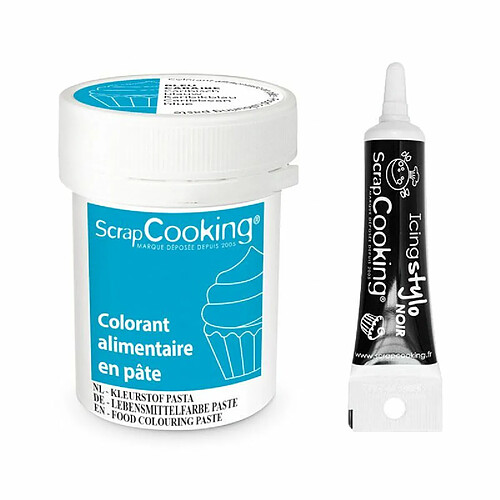 Scrapcooking Colorant alimentaire en pâte 20 g Bleu Caraïbes + Stylo de glaçage noir