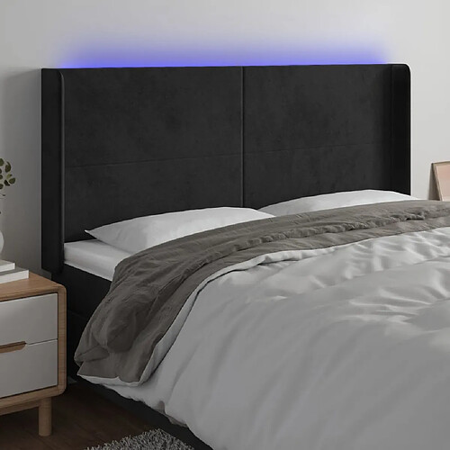 Maison Chic Tête de lit scandinave à LED,meuble de chambre Noir 203x16x118/128 cm Velours -MN88893