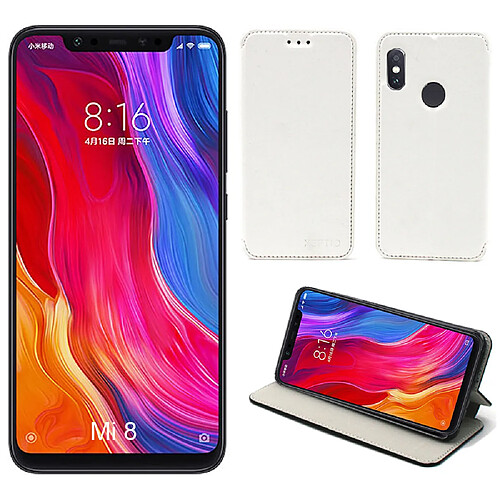 Xeptio Etui luxe Xiaomi Mi 8 blanc Slim Style Cuir avec stand - Housse coque anti choc de protection pour Xiaomi Mi8 smartphone 2018 - Accessoires pochette case