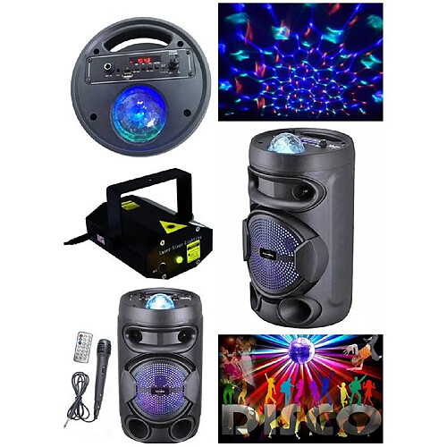 ENCEINTE SONO PORTABLE PARTY BLUETOOTH 400W MOBILE USB TWS LED RGB + ASTRO MSD RADIO FM ENTRÉE MICRO + Laser multipoints rouge et ve