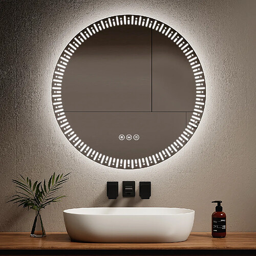 EMKE Miroir led salle de bain ?80 cm Miroir salle de bain lumineux avec 3 Couleurs de lumière réglables+Anti-buée, Économie d'énergie miroir led