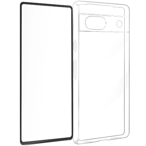 Avizar Coque pour Google Pixel 7a Silicone Gel et Verre Trempé Bord Biseauté Noir