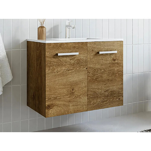 Vente-Unique Meuble simple vasque suspendu - Coloris naturel foncé - 60 cm - MIELA II