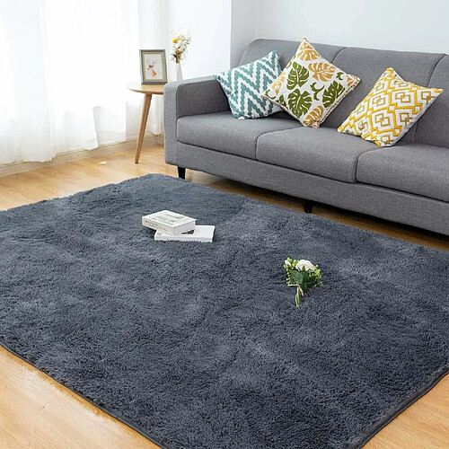 Tapis Salon Carré Shaggy Moderne Gris 140x200cm