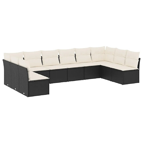 Maison Chic Salon de jardin 10 pcs avec coussins | Ensemble de Table et chaises | Mobilier d'Extérieur noir résine tressée -GKD83444