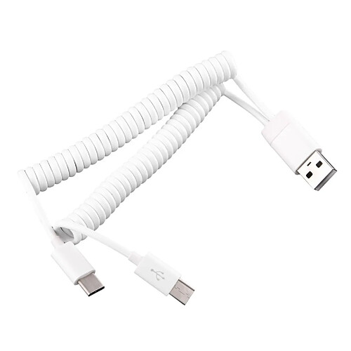 Wewoo Câble blanc pour Samsung Galaxy S8 & S8 + / LG G6 / Huawei P10 & P10 Plus / Xiaomi Mi6 & Max 2 et autres Smartphones 1m 2 USB-C / Type-C Ports vers USB 2.0 Données de synchronisation / spiralé de ressort de chargeur,