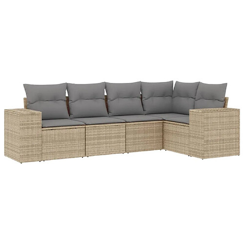 Maison Chic Salon de jardin avec coussins 5 pcs | Ensemble de Table et chaises | Mobilier d'Extérieur beige résine tressée -GKD55745