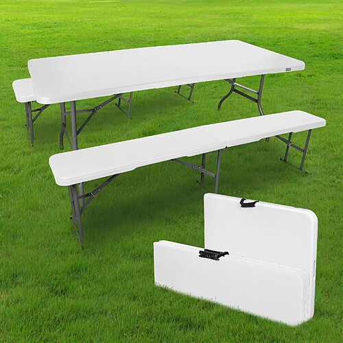 SkyLantern Lot 1 Table Pliante et 2 bancs 180 cm Blanc