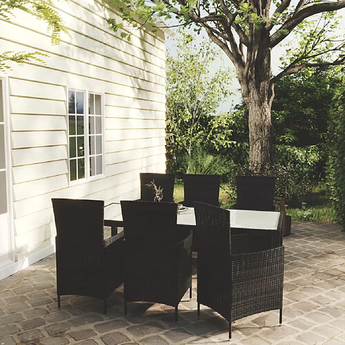 vidaXL Salon de jardin 7 pcs avec coussins résine tressée noir