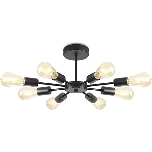 Stoex Plafonnier Rétro Lampe de Plafond Moderne Noir, 8 Lumières E27, Plafonnier Intérieur Vintage Pour Chambre À Coucher, Cuisine, Couloir, Salon