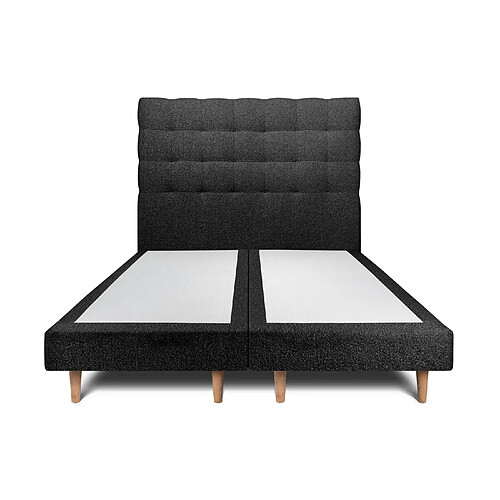 Sommeil de plomb Lit 180x200cm avec tête de lit capitonnée bouclette et double sommier tapissier noir Hauteur totale : 29cm