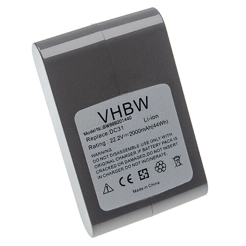 vhbw Batterie remplacement pour Dyson 17083-3009, 17083-5010 pour aspirateur, robot électroménager - Type B (2000mAh, 22,2V, gris)