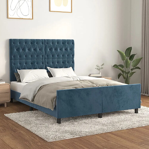 vidaXL Cadre de lit sans matelas bleu foncé 140x200 cm velours