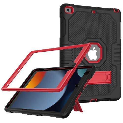 Coque en TPU + silicone couleur contrastée, antichoc, anti-chute, béquille noir/rouge pour votre Apple iPad 10.2 (2019)/(2020)/(2021)