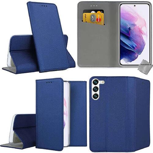 Htdmobiles Housse etui portefeuille avec coque intérieure en silicone pour Samsung Galaxy S22 Plus 5G + film ecran - BLEU MAGNET