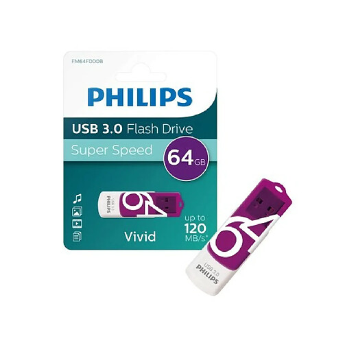 Clé USB PHILIPS CLE VIVID 64GO 3.0 PUR