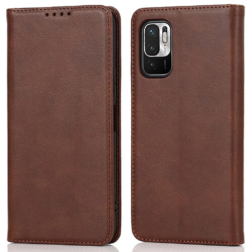 Etui en PU absorption magnétique, antichoc avec support marron foncé pour votre Xiaomi Redmi Note 10 JE