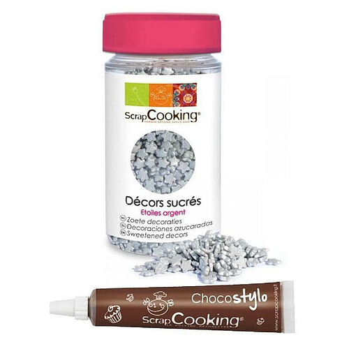 Scrapcooking Décors sucrés étoiles argentées + Stylo chocolat