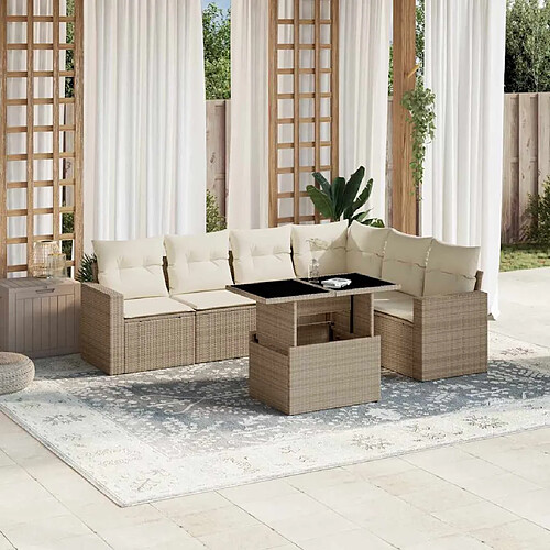 vidaXL Salon de jardin avec coussins 7 pcs beige résine tressée