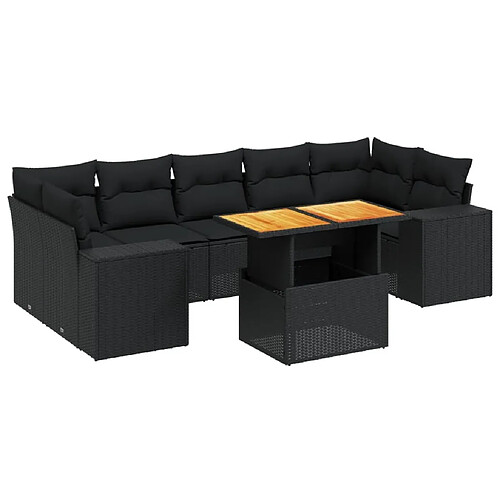 Maison Chic Ensemble Tables et chaises d'extérieur 8 pcs avec coussins,Salon de jardin noir résine tressée -GKD727968