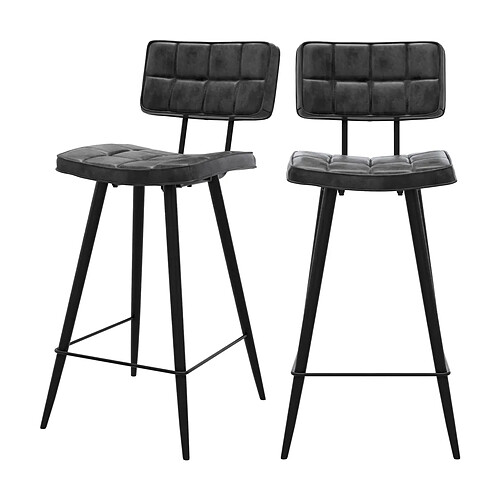 Rendez Vous Deco Chaise de bar mi-hauteur capitonnée Texas gris/noir 66 cm (lot de 2)