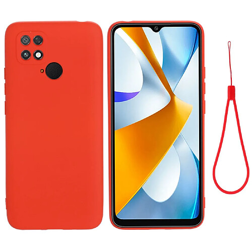 Coque en silicone anti-décoloration avec sangle pour votre Xiaomi Poco C40 4G - rouge