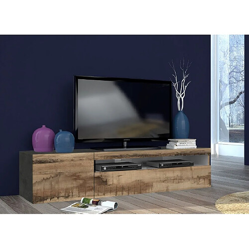 Alter Meuble TV de salon, Made in Italy, Meuble TV de salon 2 portes, 150x40h37 cm, couleur Gris Ardoise et Érable