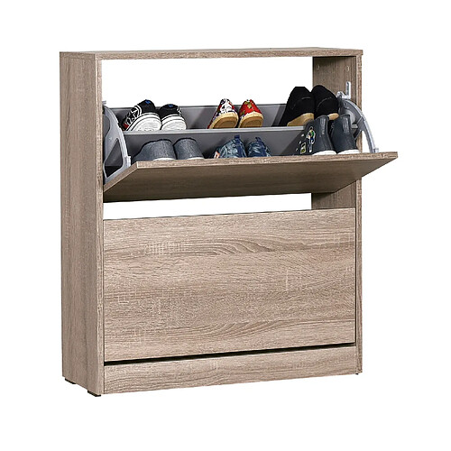 Pegane Commode à chaussures de 2 abattants coloris Chêne Cambrian - longueur 73 x profondeur 26 x hauteur 84 cm