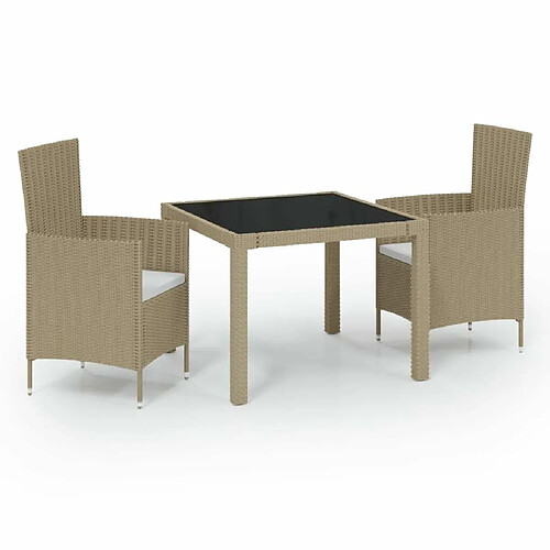 Maison Chic Mobilier à dîner 3 pcs de jardin - Ensemble table et chaises d'extérieur - Salon/Mobilier de jardin classique coussins Résine tressée Beige -MN34521