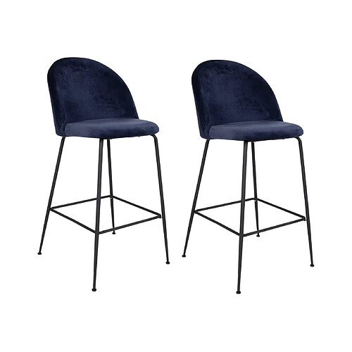 Lisa Design Antigua - lot de 2 tabourets de bar - en velours bleu