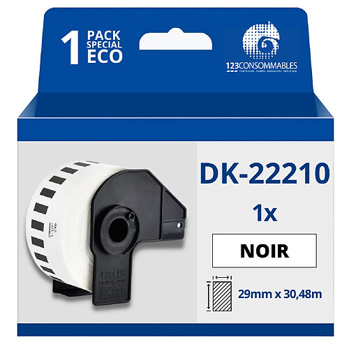 123Consommables Étiquettes compatibles Brother DK22210 - Largeur 29 mm x 30,48 mètres - Texte noir sur fond blanc