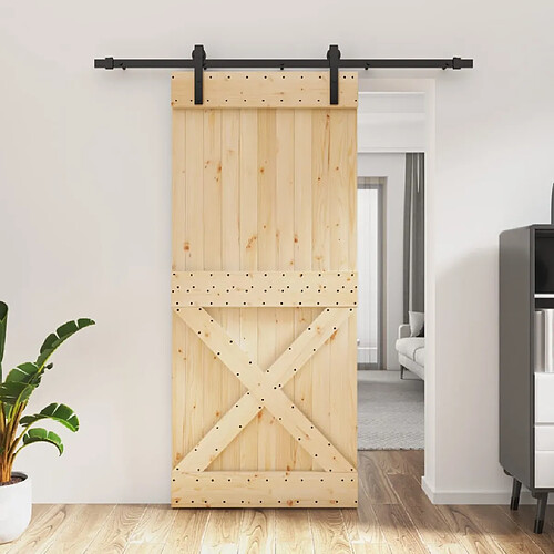 vidaXL Porte coulissante et kit de quincaillerie 90x210 cm pin massif