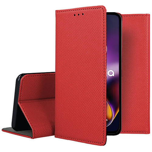 Htdmobiles Housse pour Motorola Moto G54 5G - etui coque pochette portefeuille + verre trempe - ROUGE MAGNET