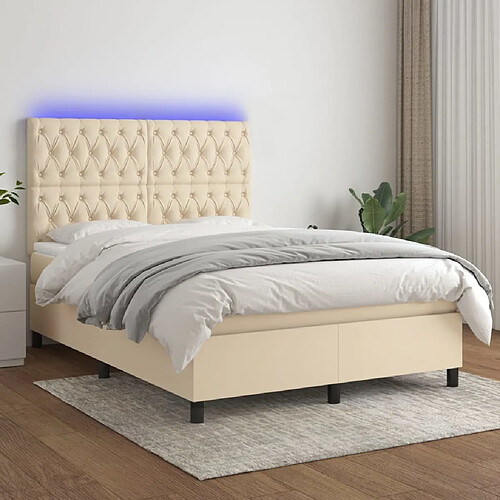 Sommier à lattes,Cadre à lattes de lit et matelas et LED pour Adulte Crème 140x190cm Tissu -MN62531