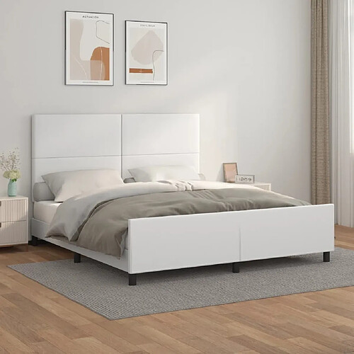 Maison Chic Lit adulte - Cadre Structure de lit avec tête de lit Contemporain Blanc 180x200 cm Similicuir -MN83744