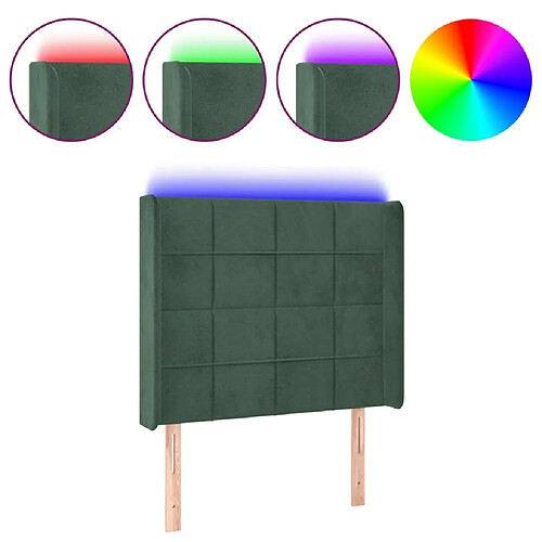 Maison Chic Tête de lit moderne à LED lumineuse pour chambre - Décoration de lit Vert foncé 93x16x118/128 cm Velours -MN81876