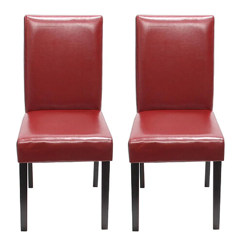 Decoshop26 Lot de 2 chaises de salle à manger synthétique rouge pieds foncés CDS04044