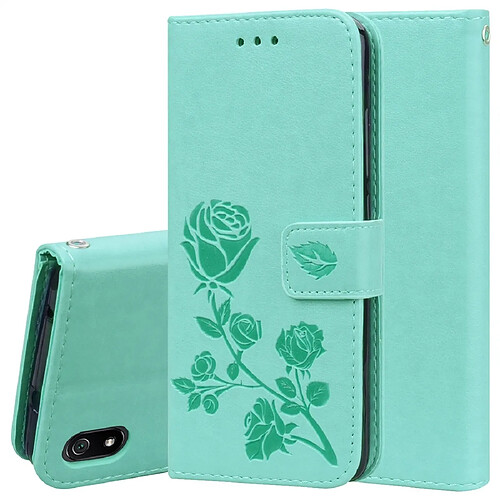 Wewoo Housse Coque Etui en cuir avec rabat horizontal relief Rose fentes pour cartes et porte-cartes Xiaomi Redmi 7A vert