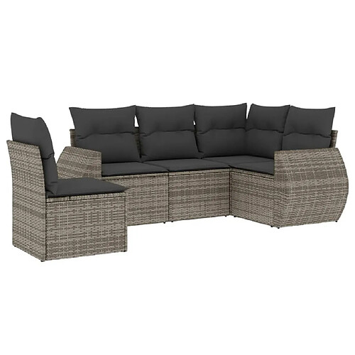 Maison Chic Salon de jardin 5 pcs avec coussins | Ensemble de Table et chaises | Mobilier d'Extérieur gris résine tressée -GKD44224