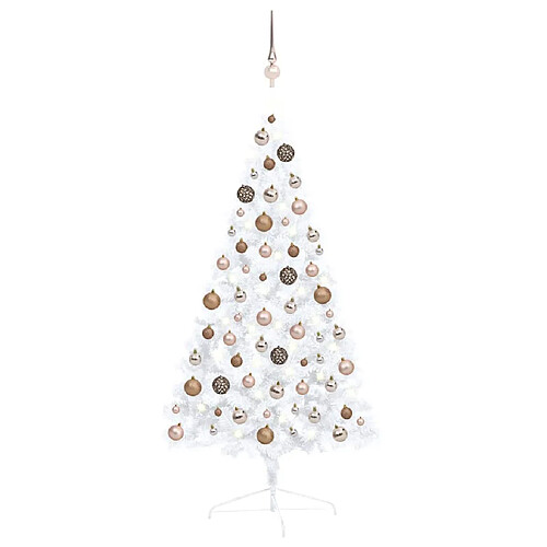 vidaXL Demi-arbre de Noël artificiel pré-éclairé et boules blanc 120cm