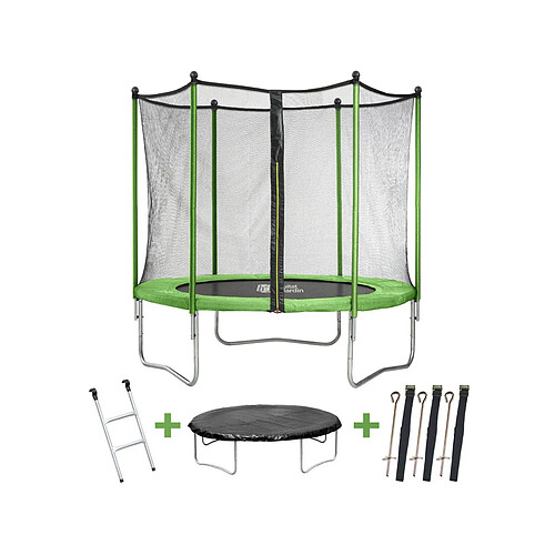 Habitat Et Jardin Trampoline Yoopi - Ø 1.8 m - Avec filet + Echelle + Couverture + Kit d'ancrage