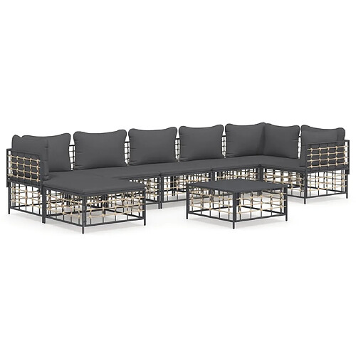 Maison Chic Salon de jardin 8 pcs + coussins - Mobilier/Meubles de jardin - Table et chaises d'extérieur anthracite résine tressée -MN77510