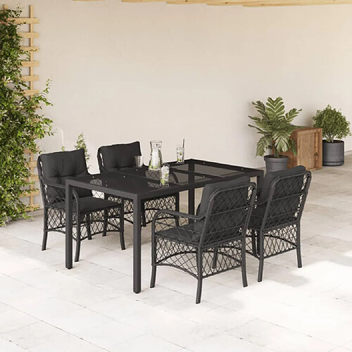 vidaXL Ensemble à manger de jardin coussins 5pcs Noir Résine tressée