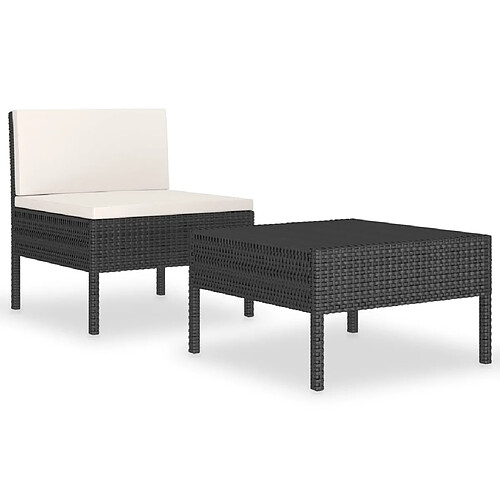 Maison Chic Salon de jardin 2 pcs avec coussins - Table et chaises d'extérieur - Mobilier/Meubles de jardin Moderne Résine tressée Noir -MN88900