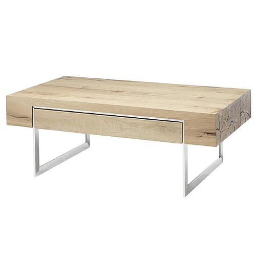 Table basse en noyer chêne plaqué aspect inox - L.110 x H.40 x P.60 cm -PEGANE-