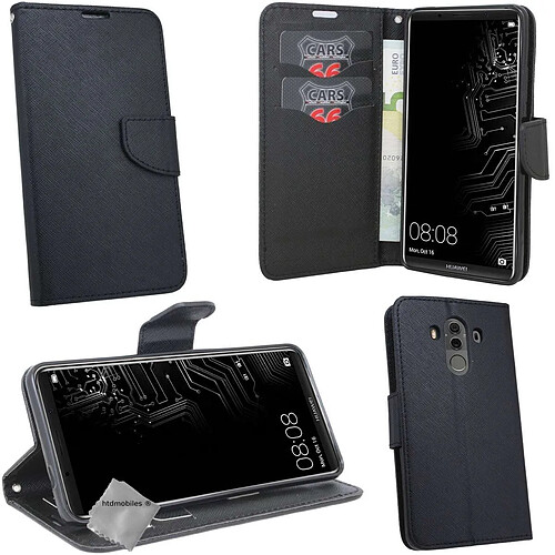 Htdmobiles Housse etui portefeuille pour Huawei Mate 10 Pro + film ecran - NOIR / NOIR