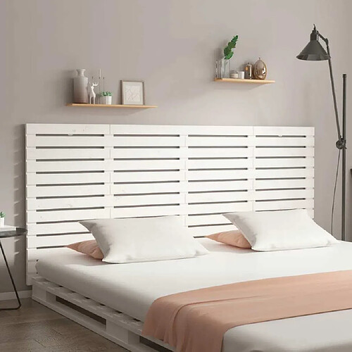 Maison Chic Tête de lit scandinave,Meuble de chambre murale Blanc 206x3x91,5 cm Bois massif de pin -MN63547