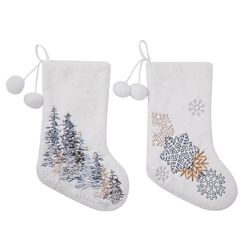 C36 2PCS Ornements de Noël Boule de laine Boule de laine Broderie Snowflake Sapin de Noël Blanc Sac cadeau de Noël