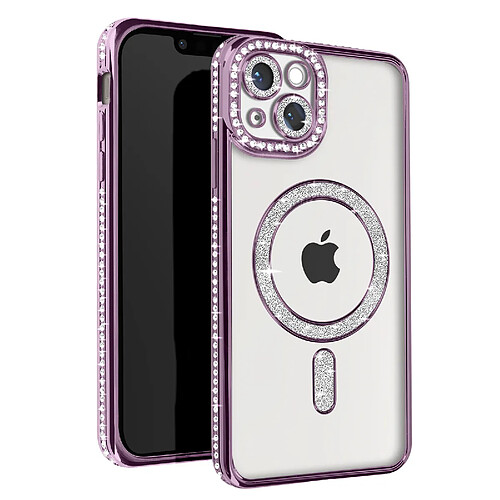 Avizar Coque Diamant pour iPhone 14 Protection MagSafe Contour Strass Violet